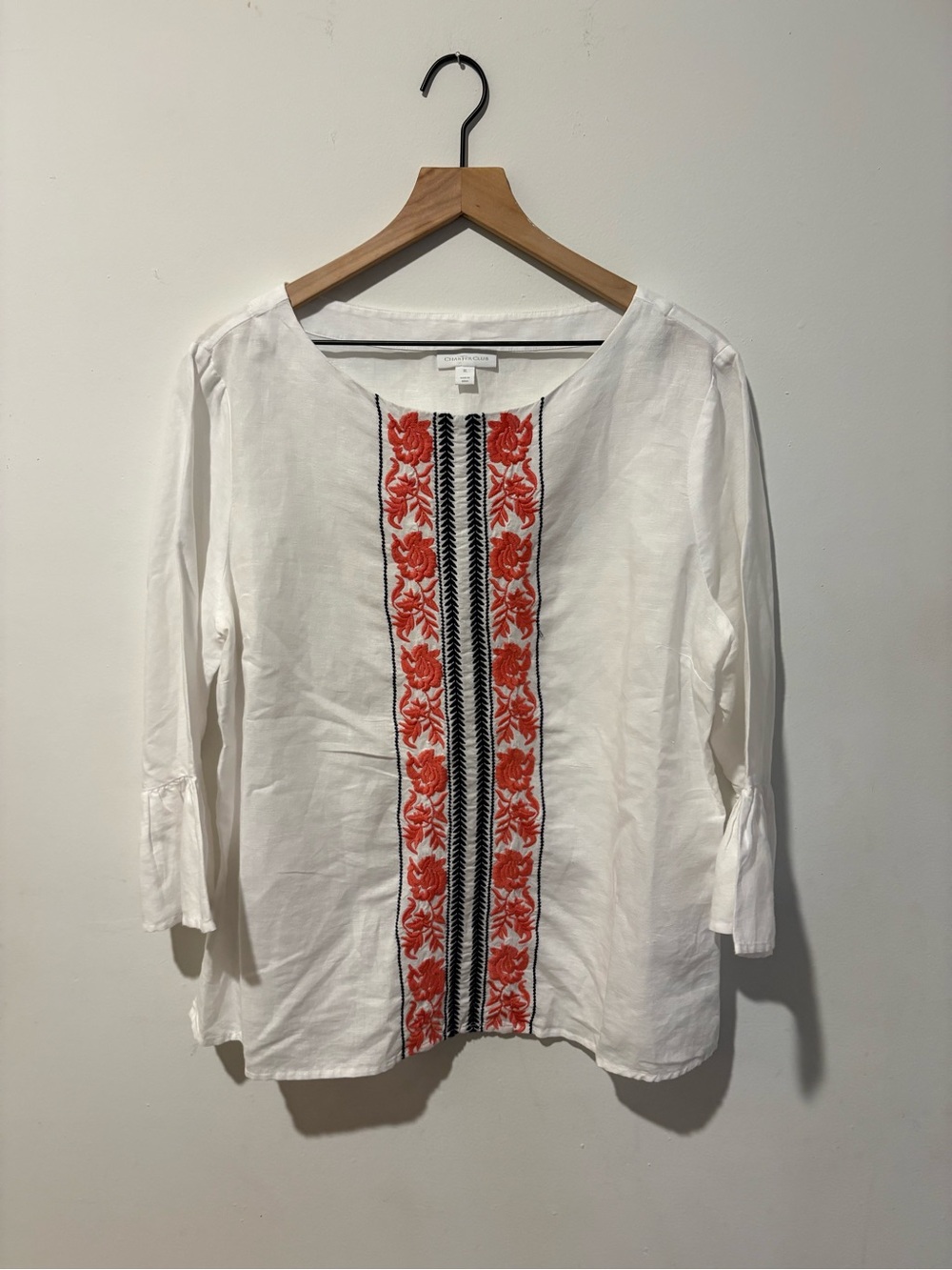 Charter Club XL Linen Cotton Embroidered Blouse White
